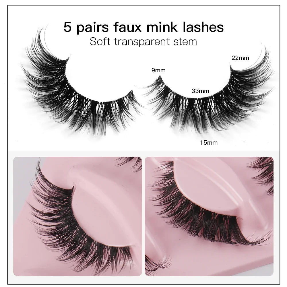 Premium 5-Pair Manga-Inspired Cat Eye Lashes